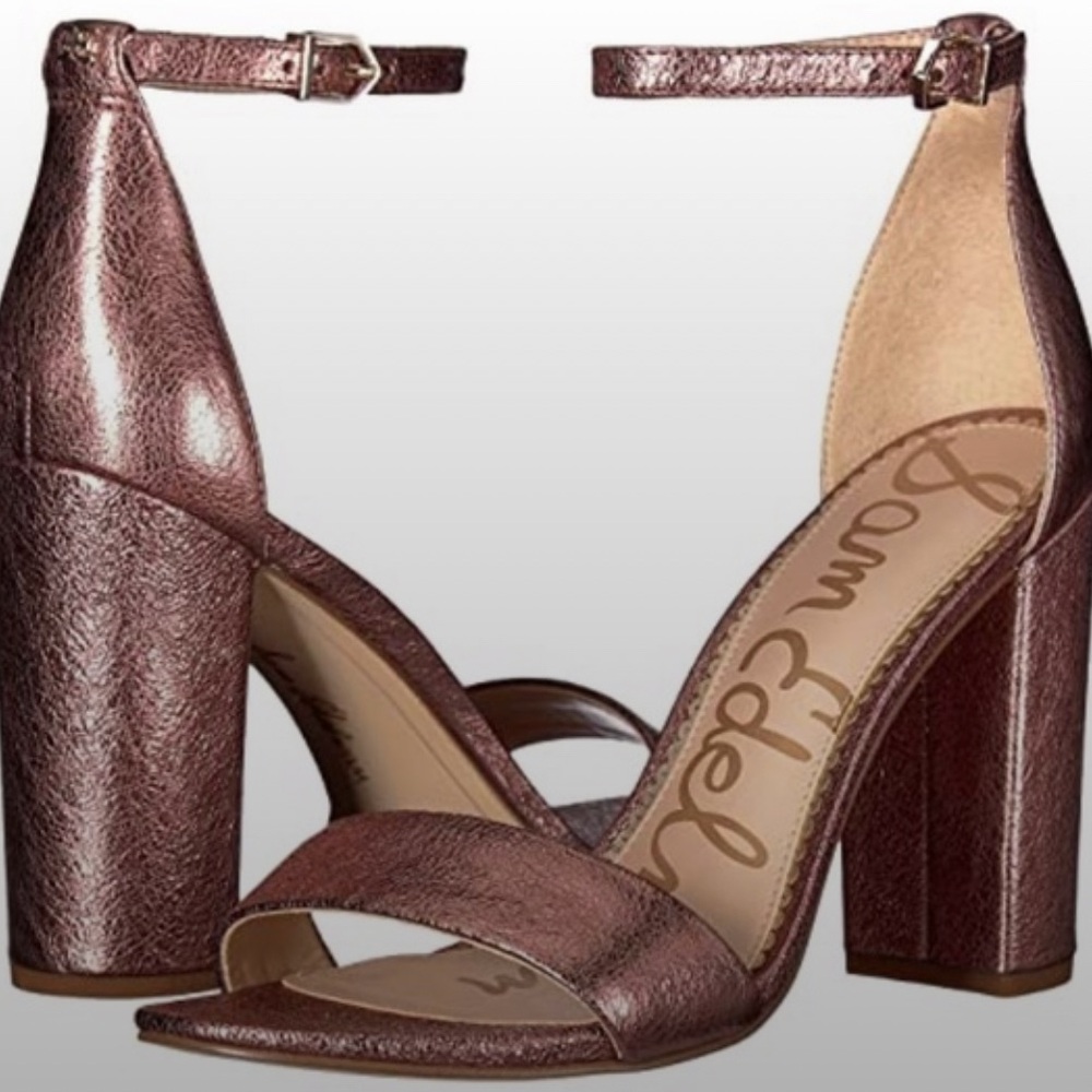 Sam Edelman Women's Yaro Ankle Strap Rose Gold Block Heels